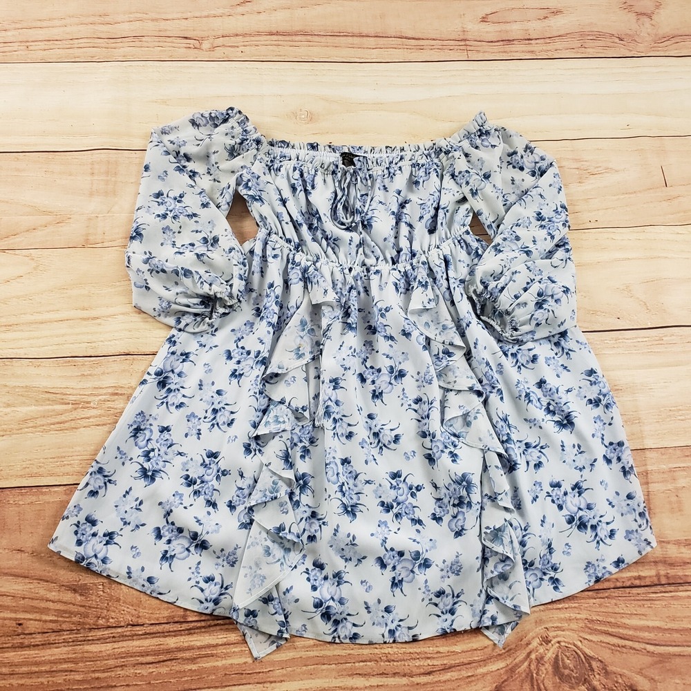 House of Harlow x Revolve Dress Womens Medium Blue Floral Peasant Short Cottage